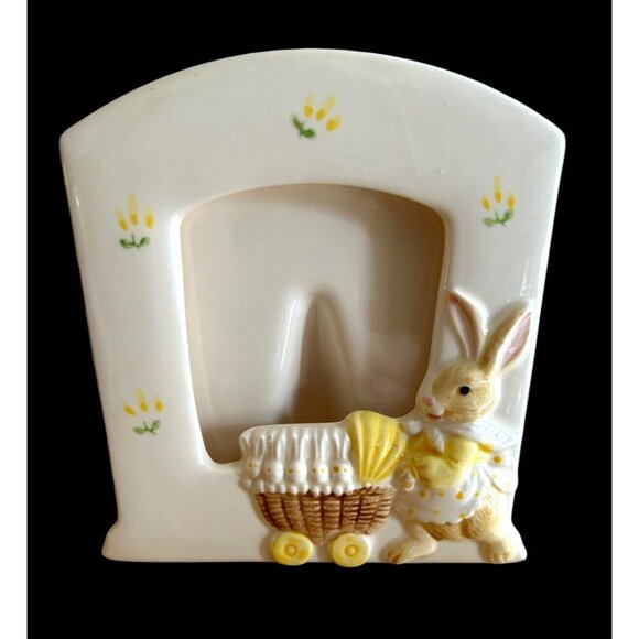 Vintage Takahashi San Francisco Nursery Bunny FRAME Baby Carriage Yellow Floral - Picture 1 of 9